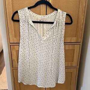LOFT White Sleeveless Top with Black Pattern